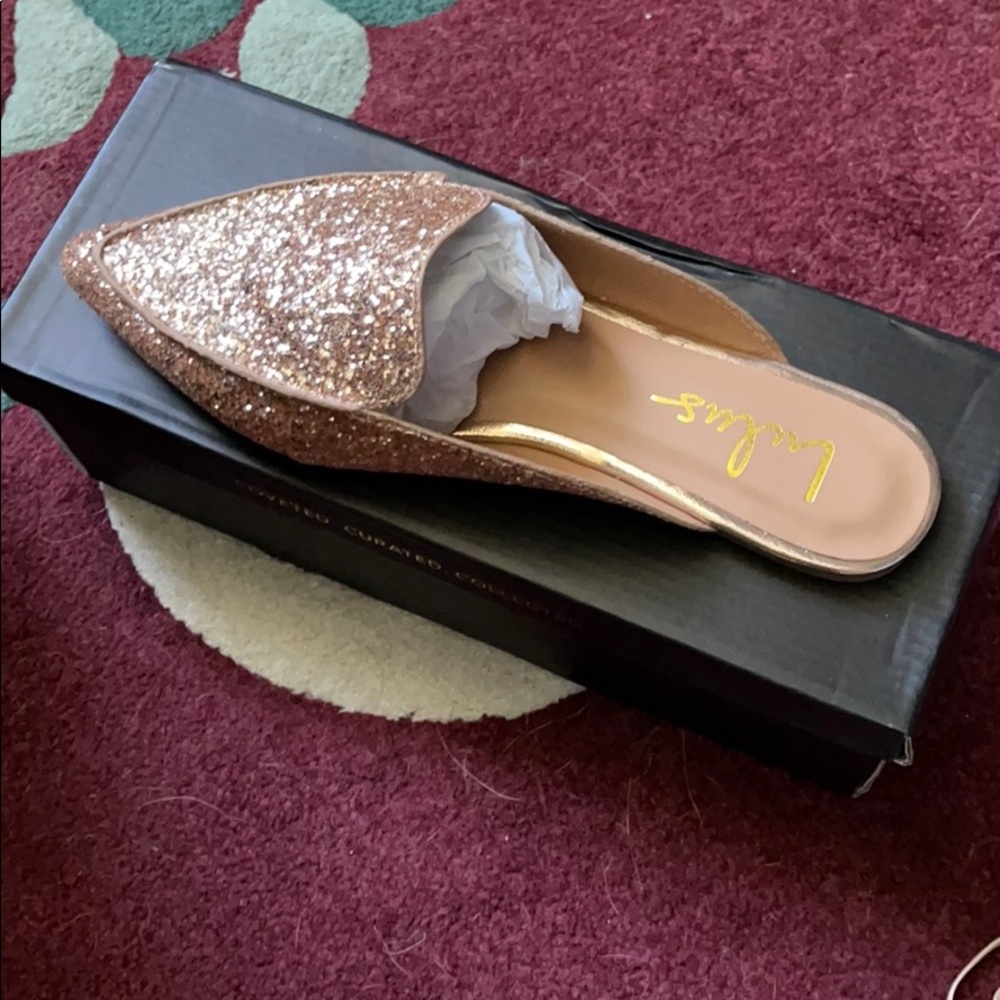 Lulus Joelle Rose Gold Glitter Loafer Slides